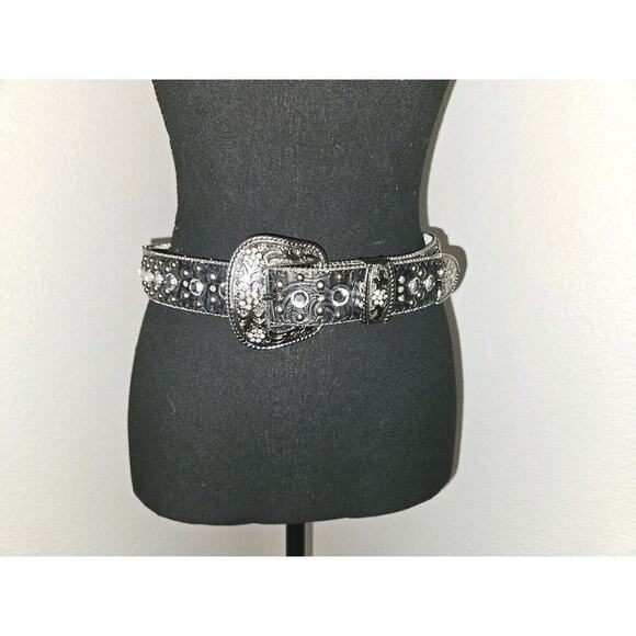 New! BHW Western Cowgirl Leather Belt Crystal Rhinestones Black Size XS 25-29 main image 8